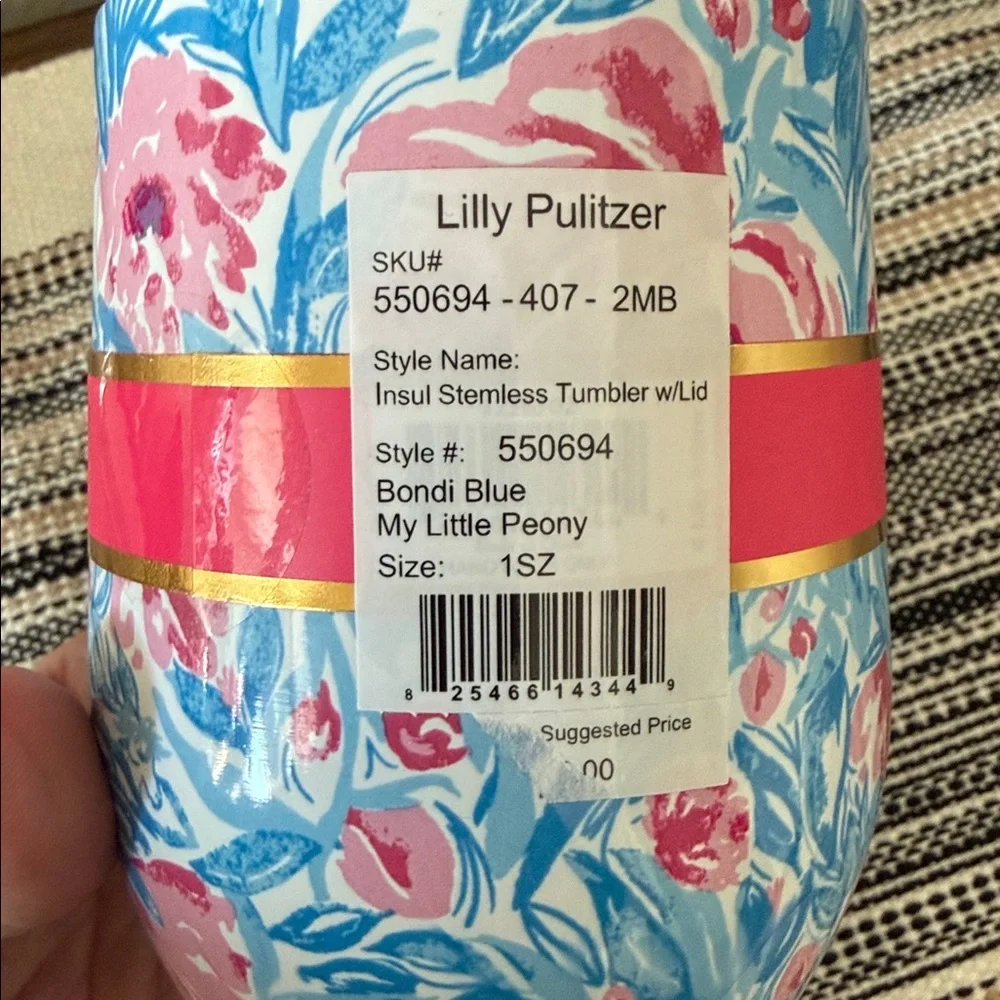 Lilly Pulitzer Insulated Stemless Wine Tumbler‎ My Little Peony Bondi Blue NEW